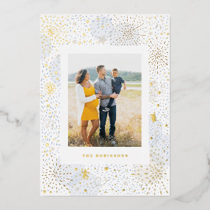 Gold Foil Handdrawn Fireworks New Years Photo Card