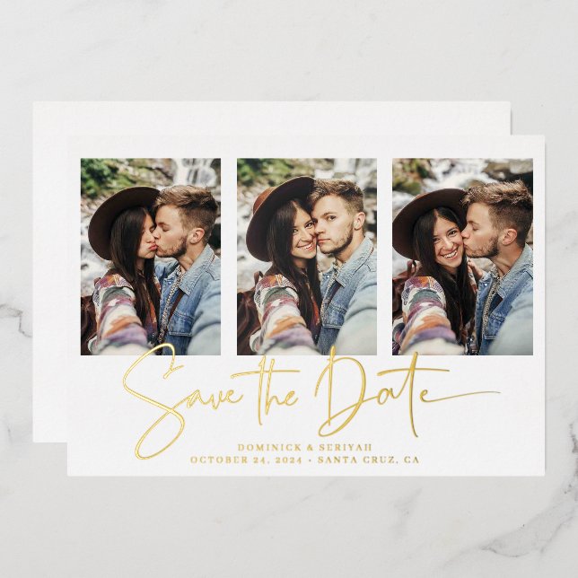 Gold Foil Handwritten Save the Date Multiple Photo (Front/Back)