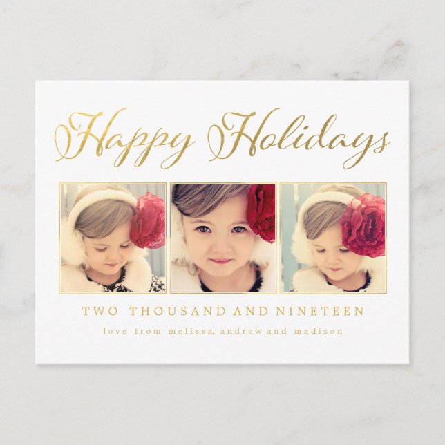 Gold Foil Happy Holidays Xmas Photo Frame Carte po (Devant)