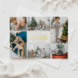 Gold Foil Happy New Year 2025 Photo Collage Foil Holiday Card
