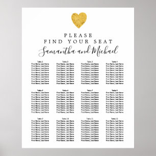 Gold Foil Heart 12-Table Wedding Seating Chart