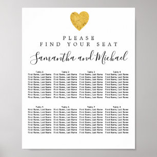 Gold foil Heart 8-Table Wedding Seating Chart