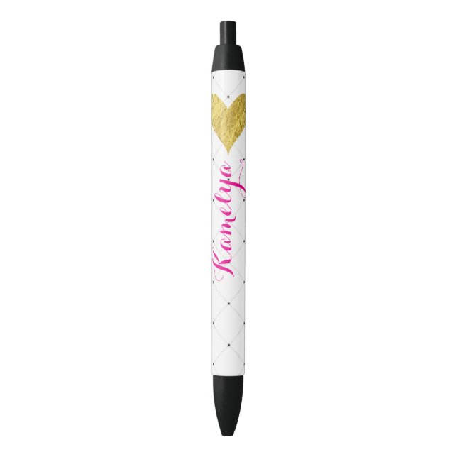 Gold Foil Heart Black Ink Pen (Front Vertical)