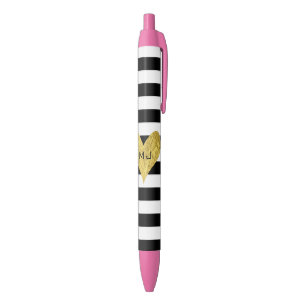 Gold Foil Heart Black Ink Pen