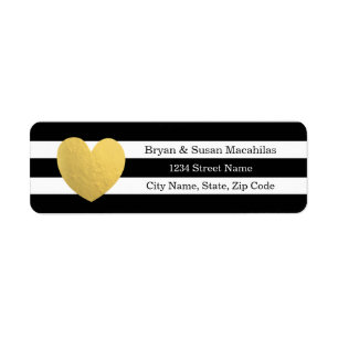 Gold Foil Heart Black Stripe Wedding Address Label