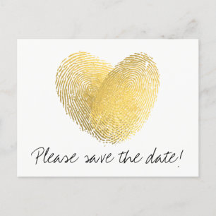 Gold Foil Heart Fingerprint Save the Date Announcement Postcard