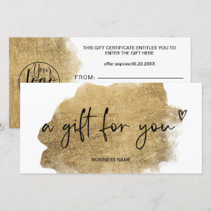 gold foil heart logo gift certificate