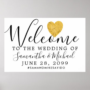 Gold Foil Heart Mariage moderne Affiche de bienven