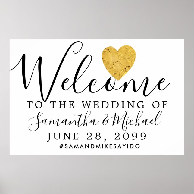 Gold Foil Heart Mariage moderne Affiche de bienven (Devant)