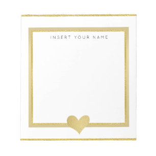Gold Foil Heart Personalized Notepad 5.5" x 6"