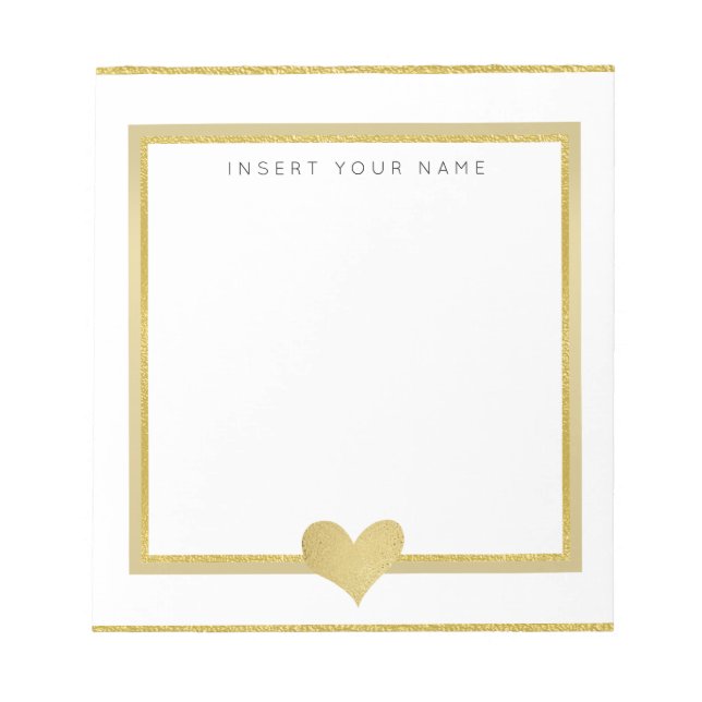 Gold Foil Heart Personalized Notepad 5.5" x 6" (Front)