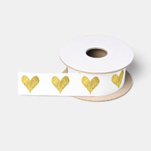 Gold Foil Heart Satin Ribbon
