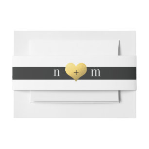 Gold Foil Heart + Stripes Invitation Belly Bands Band