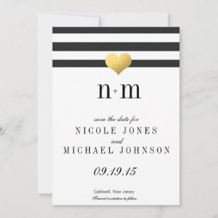 Gold Foil Heart + Stripes Save the Dates Date