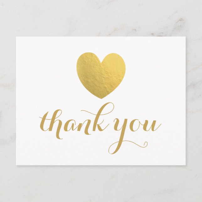 Gold Foil Heart Thank You Post Card (Front)