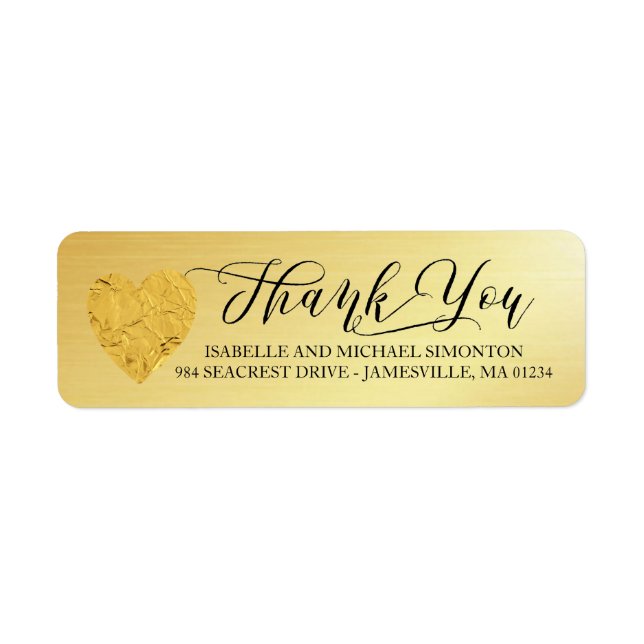Gold Foil Heart Thank You Return Address Labels (Front)