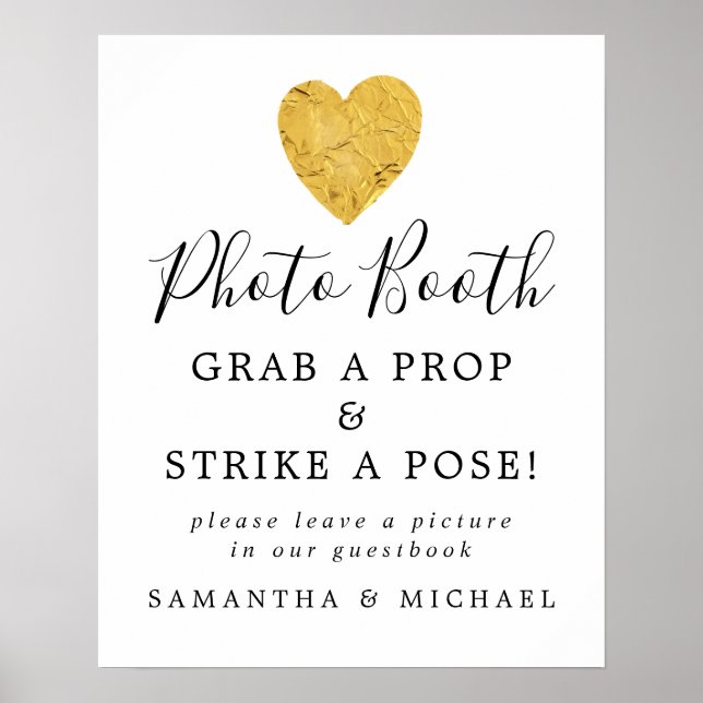 Gold Foil Heart Wedding Photo Booth Sign (Front)