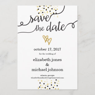 Gold Foil Hearts and Confetti Save the Date