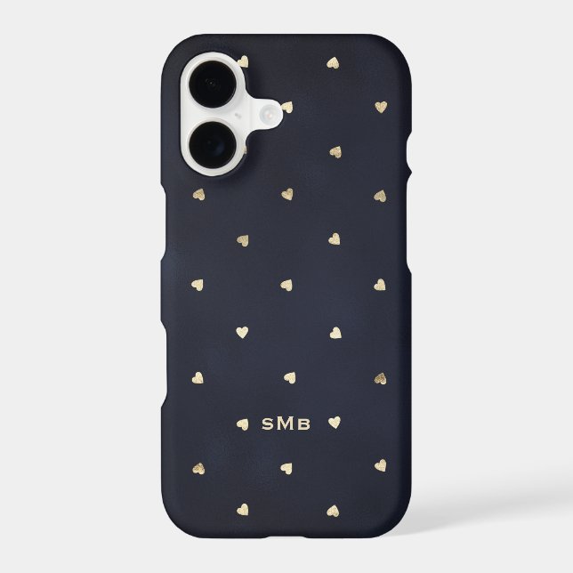 Gold Foil Hearts Pattern Navy Blue Monogram (Back)