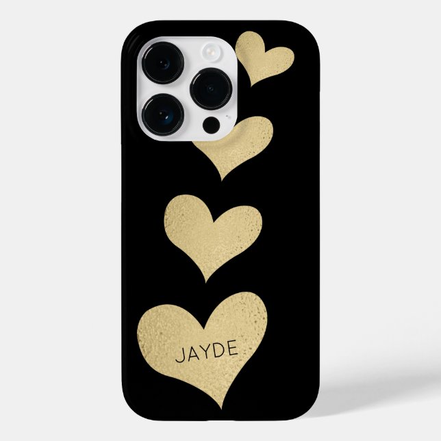 Gold Foil Hearts Personalized Mobile Phone Case (Back)