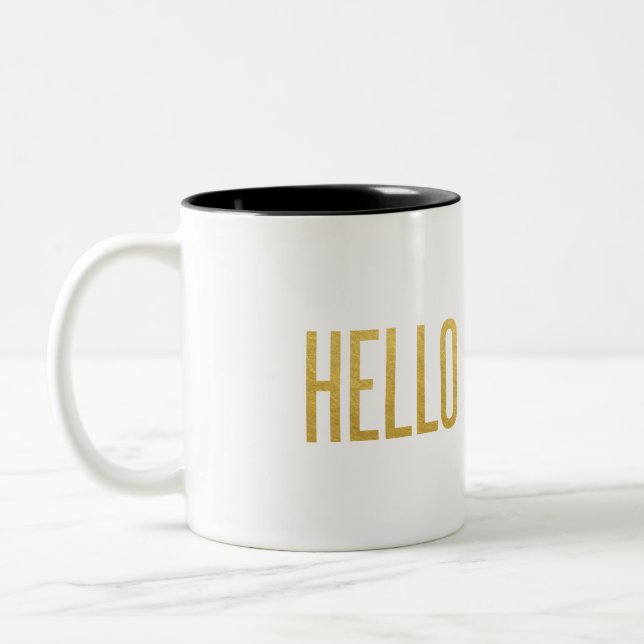 Gold Foil Hello Darling Two-Tone Coffee Mug (Left)