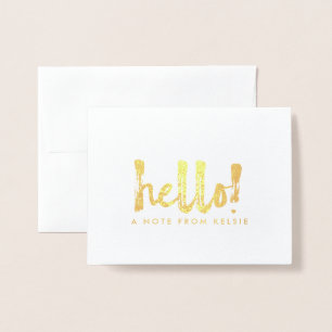 Gold Foil Hello Personalized Note Card