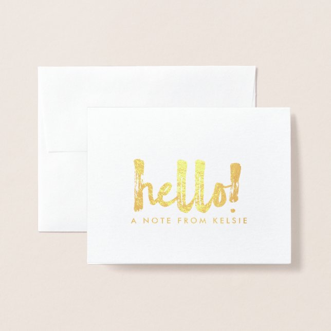 Gold Foil Hello Personalized Note Card (Front With Envelope)