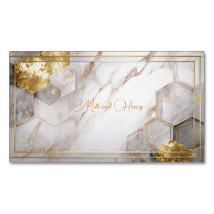 Gold Foil Hexagon Tile White Marble Geometric Magnetic Business Card