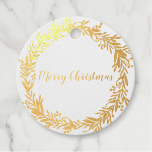 Gold Foil Holly Berry Wreath Merry Christmas Favour Tags