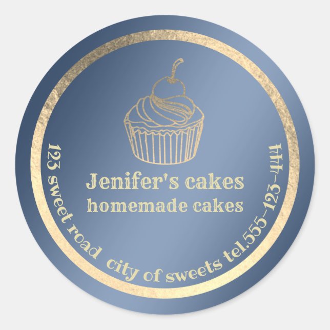 Gold foil Homemade cupcakes and treats packaging Classic Round Sticker (Front)