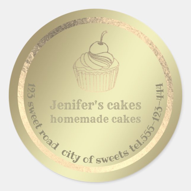 Gold foil Homemade cupcakes and treats packaging Classic Round Sticker (Front)