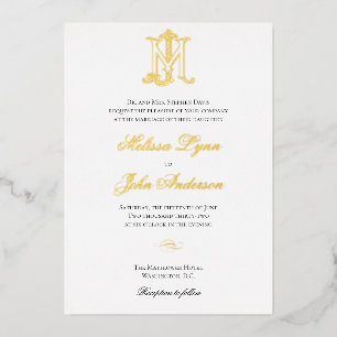 Gold Foil Invitation JM Monogram or MJ Monogram