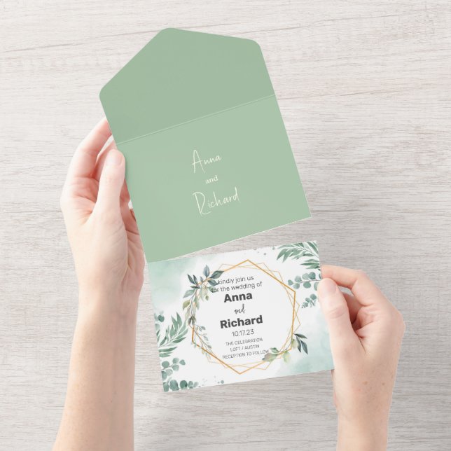 Gold Foil Invitation, Neutral Floral Wedding All In One Invitation (Tearaway)