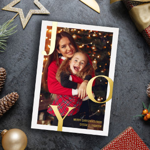 Gold Foil Joy Typography Merry Christmas Photo Holiday Card
