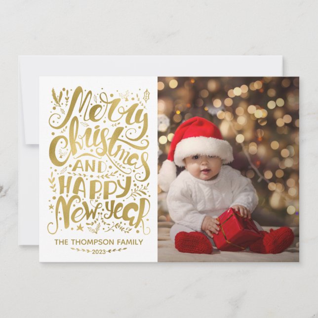 Gold Foil Joyeux Noël Bonne année Carte (Devant)
