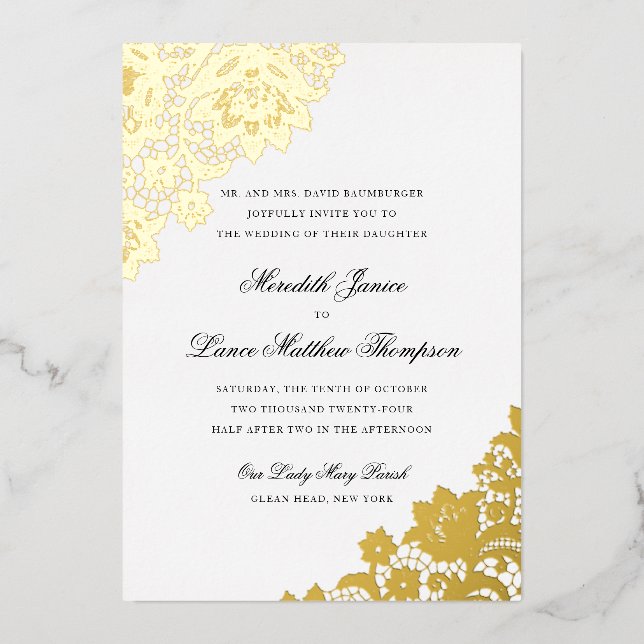 Gold Foil Lace Black and Gold Script Wedding Foil  (Front)