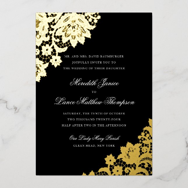 Gold Foil Lace Black and Gold Script Wedding Foil  (Front)
