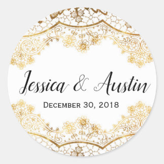 Gold Foil Lace Sticker Wedding Favours Name Date