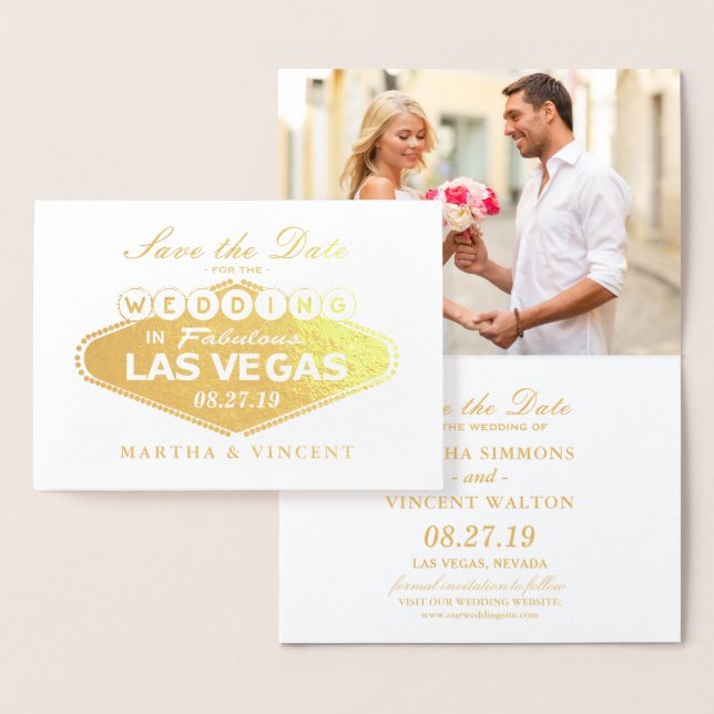 Gold Foil Las Vegas Sign Wedding Save the Date Foil Card (Display)