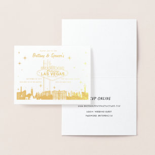 Gold Foil Las Vegas Skyline Faire-part de mariage