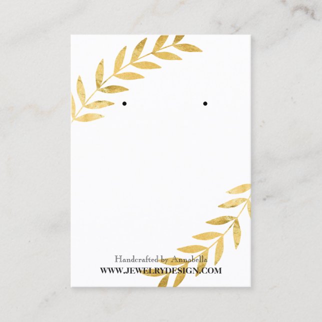 Gold Foil Leaf Earring Jewellery Display Custom Business Card (Front)