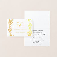 Gold Foil Leaf Wreath 50th Birthday Invitation