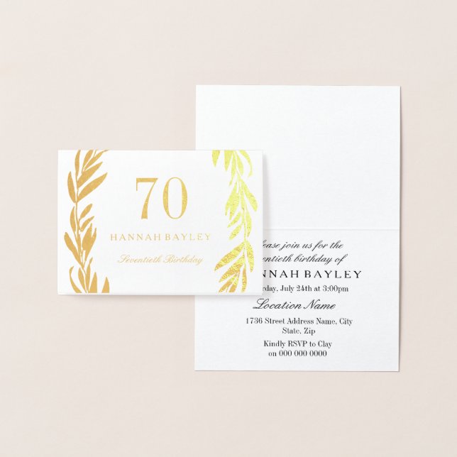 Gold Foil Leaf Wreath 70th Birthday Invitation (Display)