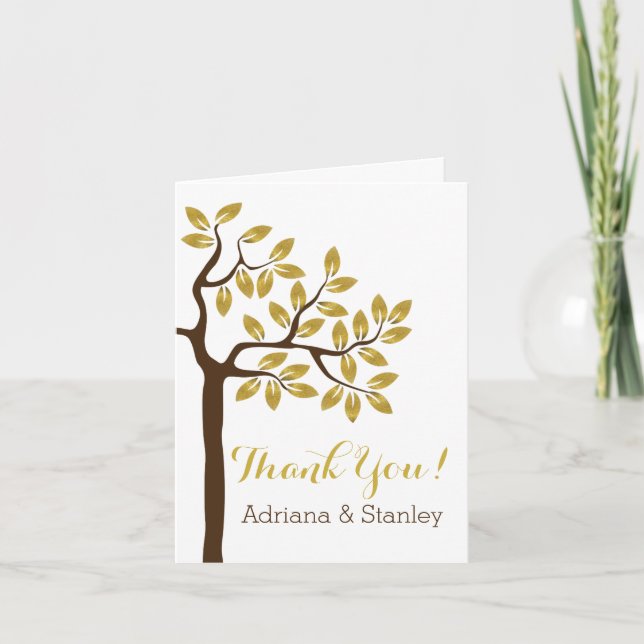 Gold foil leaves modern wedding Thank You Card (Front)