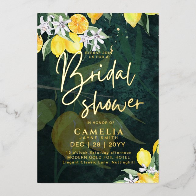 Gold Foil Lemon Zest BRIDAL SHOWER QR Code (Front)