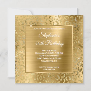 Gold Foil Leopard Glam 50th Birthday Invitation