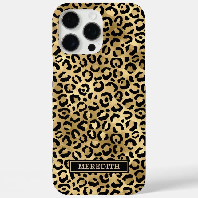 Gold Foil Leopard Print Monogrammed Case-Mate iPhone Case (Back)