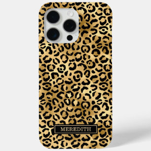 Gold Foil Leopard Print Monogrammed  iPhone 15 Pro Max Case
