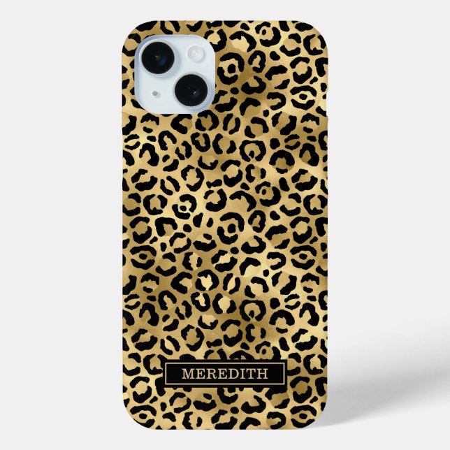 Gold Foil Leopard Print Monogrammed Case-Mate iPhone Case (Back)