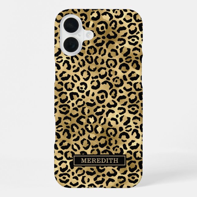Gold Foil Leopard Print Monogrammed iPhone Case (Back)
